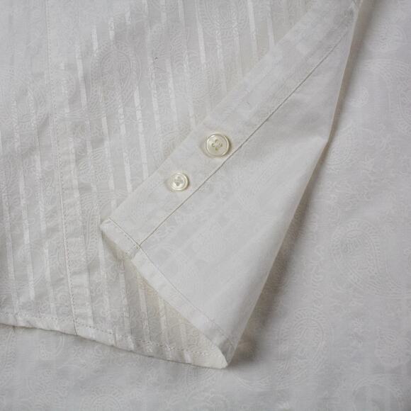 Pronto Uomo Striped Paisley Shirt Men's Large Button-Up White on White - Picture 9 of 11
